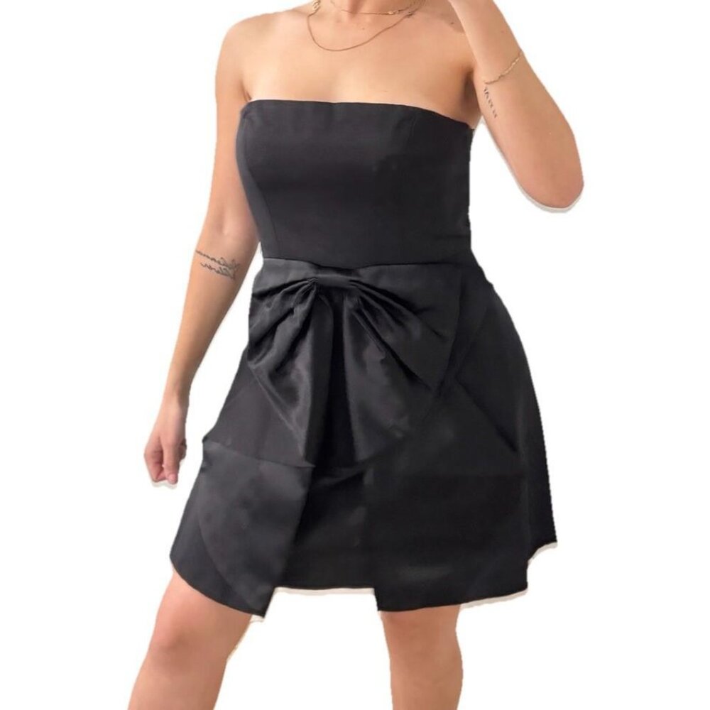 Women’s Aidan Mattox Women’s Black Strapless‎ Cocktail Dress with Bow Detail 10